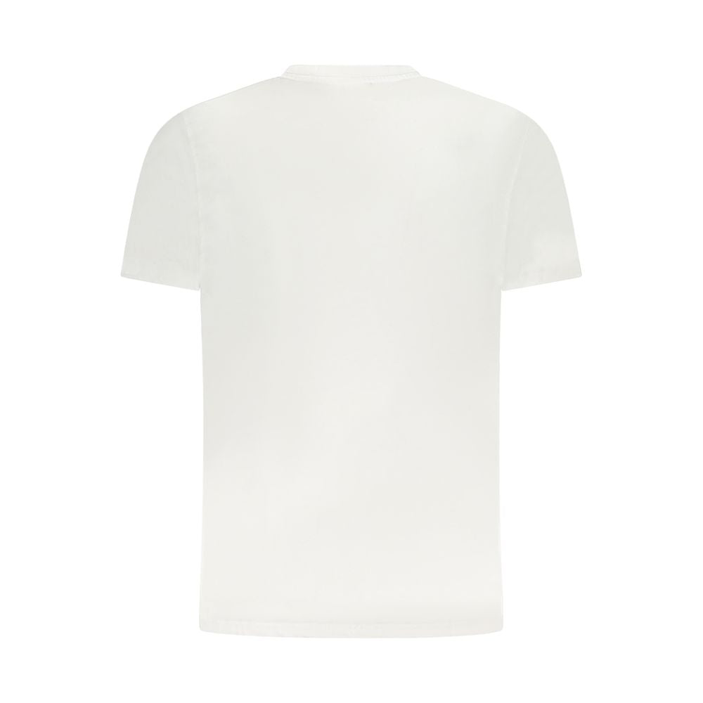 Back view of Cavalli Class White Cotton Men T-Shirt showcasing crew neck and short sleeves.