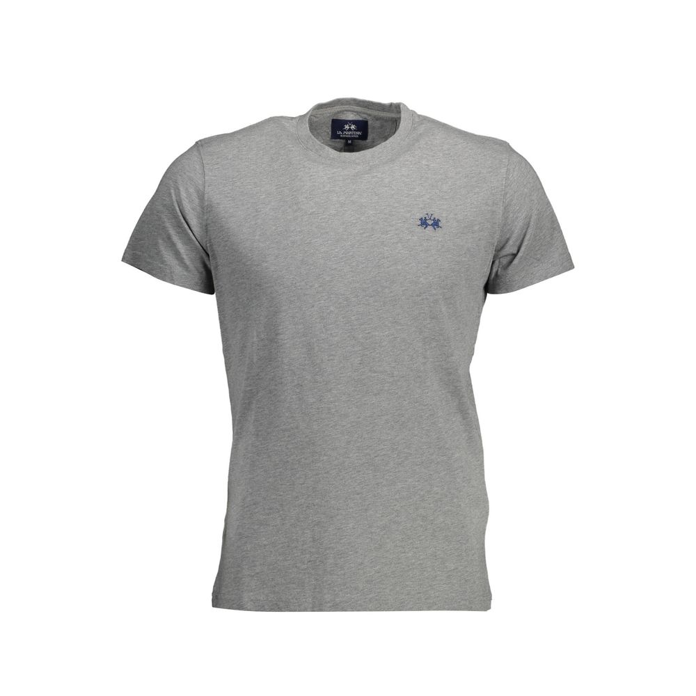 La Martina Brown Cotton Men T-Shirt showing front view with brand embroidery.