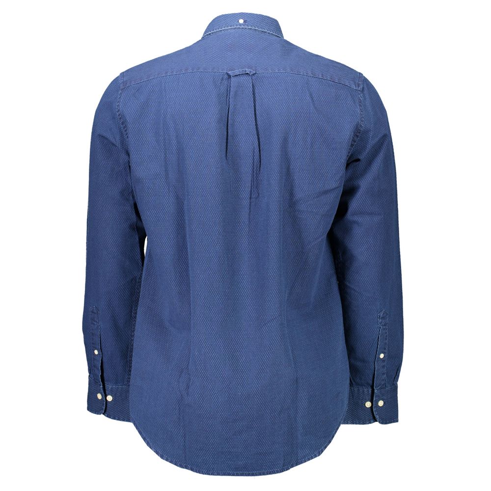 Back view of Gant Blue Cotton Men Shirt with button-down collar and chest pocket, perfect for office or upscale casual occasions.