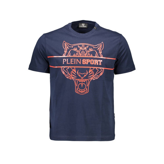 Plein Sport Blue Cotton Men T-Shirt featuring bold logo design and contrasting details for a stylish athletic look.