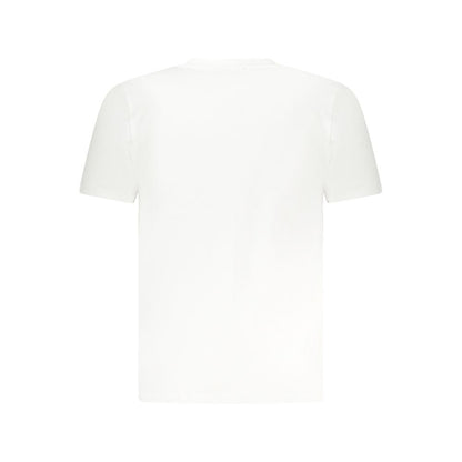 Cavalli Class White Cotton T-Shirt - short sleeve, crew neck with logo print. Back view of stylish white t-shirt for casual wear.