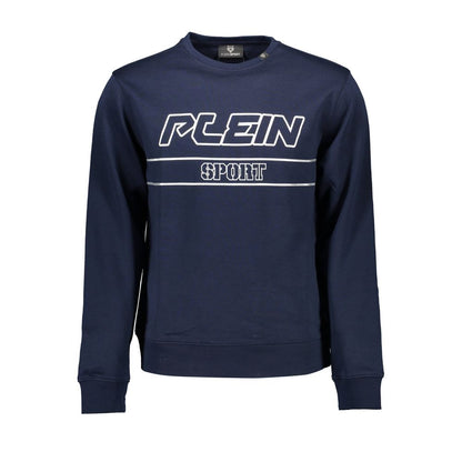 Plein Sport Blue Cotton Men Sweater with logo and fashionable design on display.