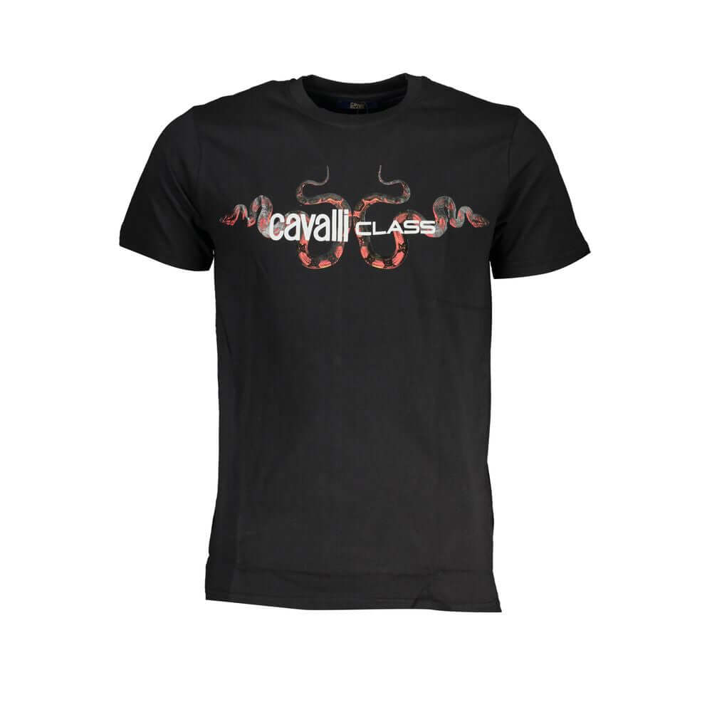Cavalli Class Black Cotton T-Shirt CA-28574-XL