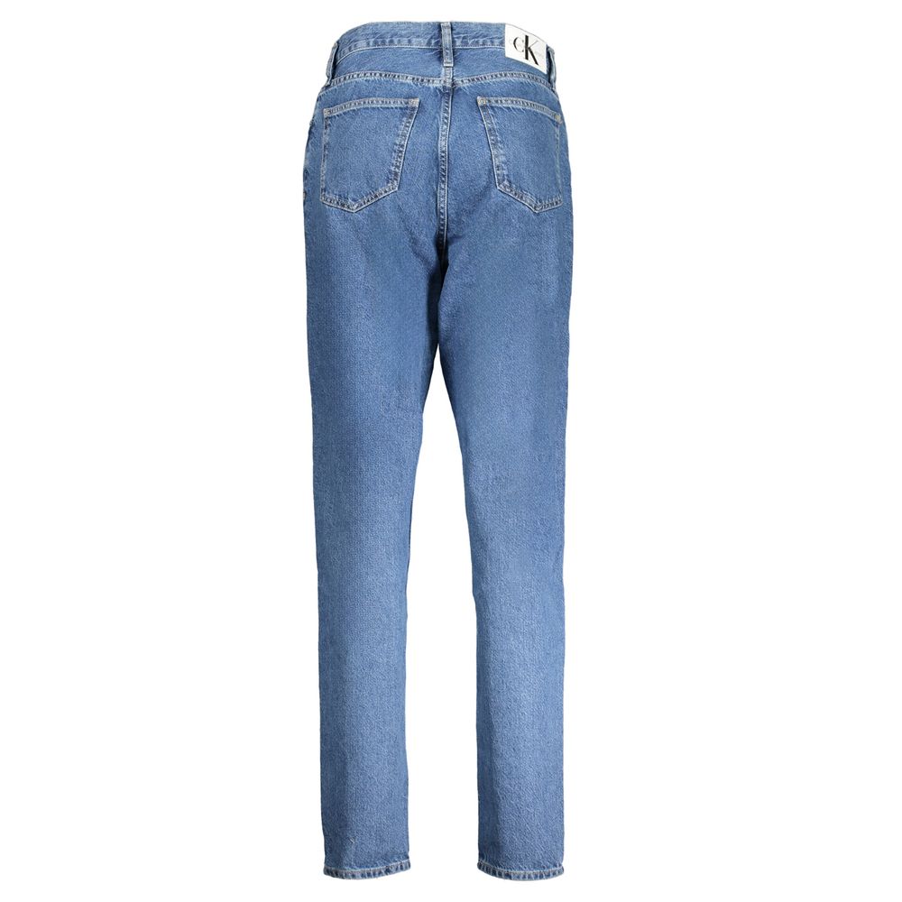 Calvin Klein Blue Cotton Women Jeans with iconic CK logo and eco-friendly design, featuring a classic five-pocket style.