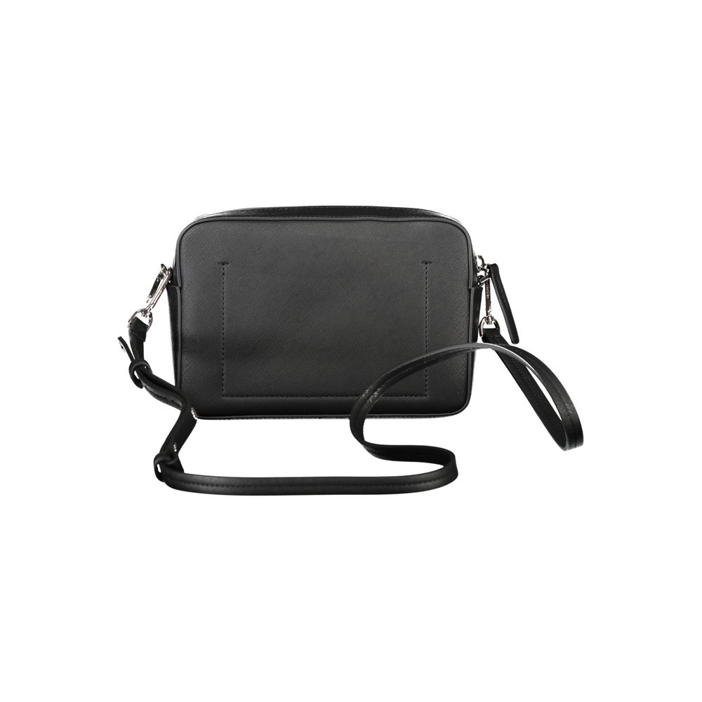 Calvin Klein Black Polyethylene Women Handbag with adjustable and removable shoulder strap, sleek design for everyday style.