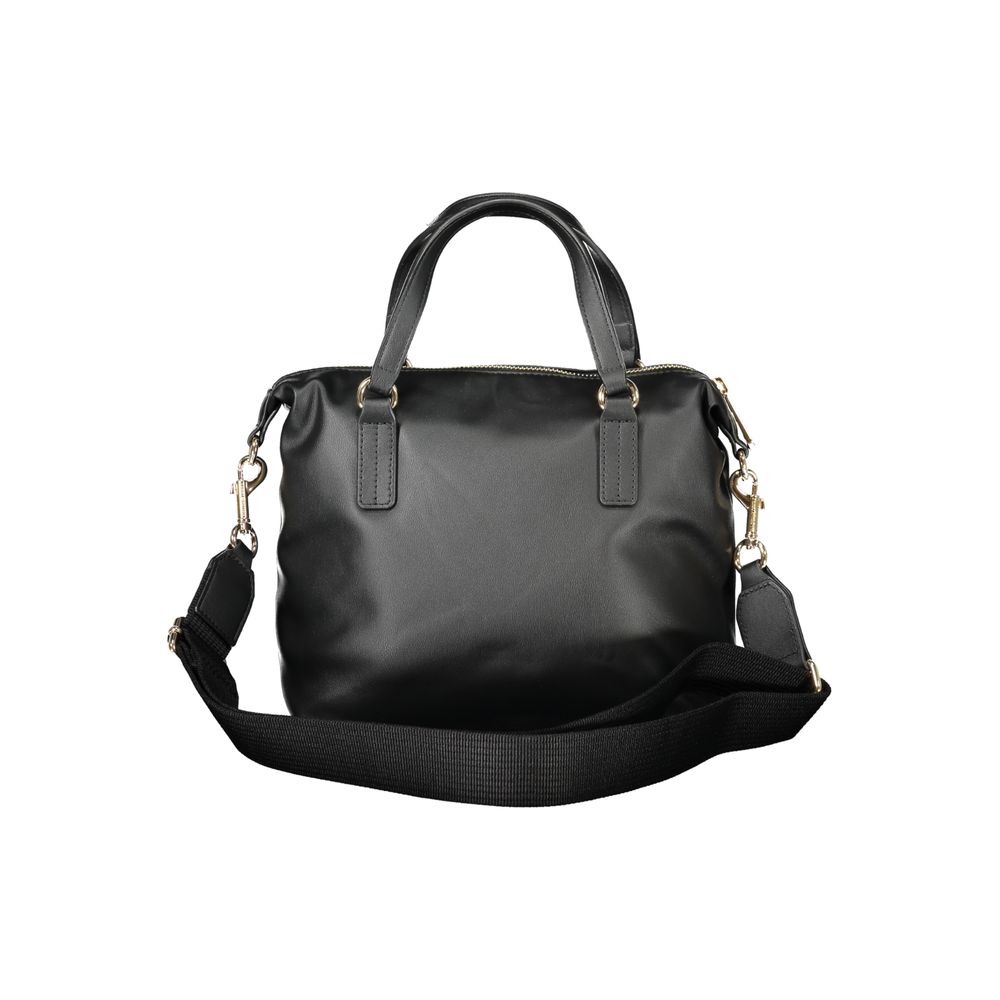 Tommy Hilfiger Black Polyester Women Handbag with detachable shoulder strap and logo, sleek design for modern fashion enthusiasts.