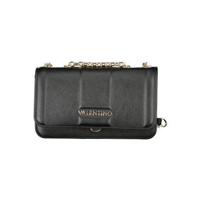 Mario Valentino Black Polyethylene Women Handbag with chain detail, showcasing elegant design and snap closure, perfect for fashion-forward women.