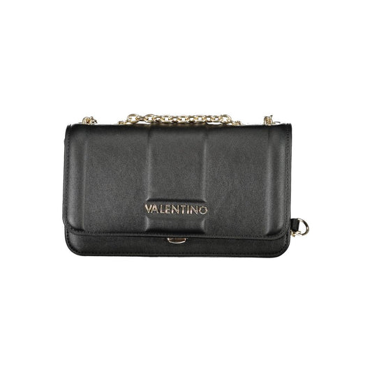 Mario Valentino Black Polyethylene Women Handbag with chain detail, showcasing elegant design and snap closure, perfect for fashion-forward women.