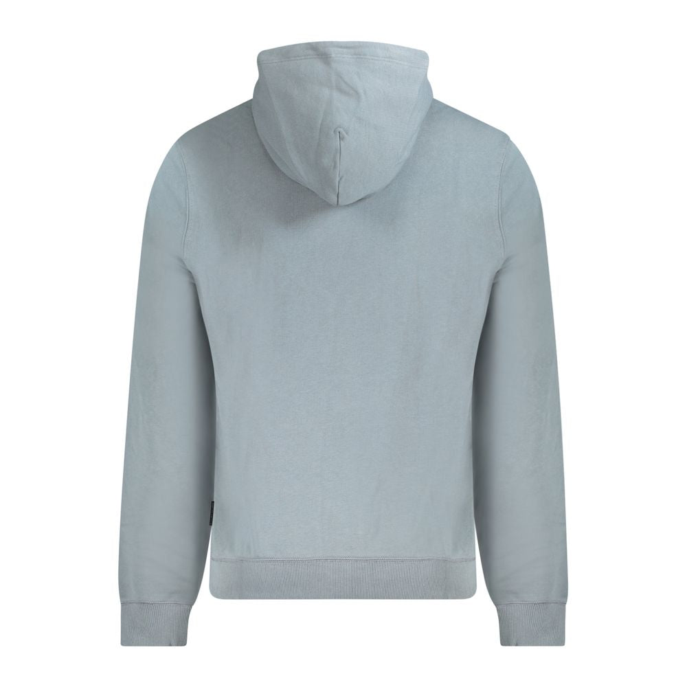 Back view of Napapijri Gray Cotton Men Sweater, showcasing hood and regular fit, ideal for casual style and comfort.