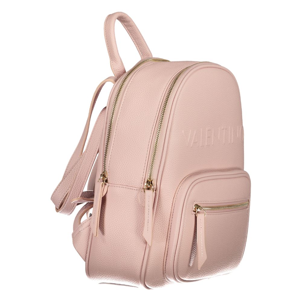 Mario Valentino Pink Polyethylene Handbag with adjustable straps, zip closure, and multiple compartments, featuring recycled materials.