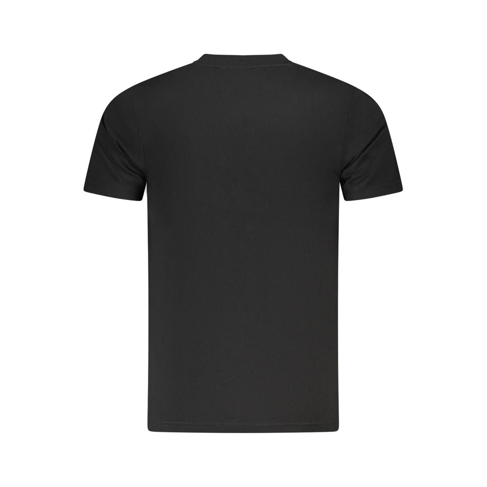 Cavalli Class Black Cotton Men T-Shirt showcasing back view with sleek design and short sleeves, perfect blend of comfort and style.