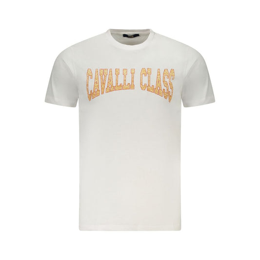 Cavalli Class White Cotton Men T-Shirt with logo print on front