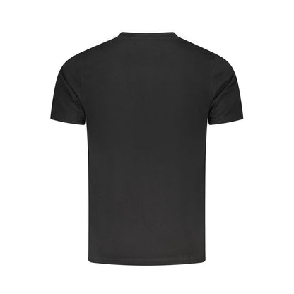 Back view of Cavalli Class Black Cotton T-Shirt with short sleeves, crew neck, and logo print.