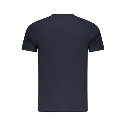 Back view of Cavalli Class Blue Cotton Men T-Shirt with short sleeves and crew neck design.