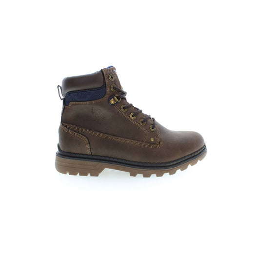 U.S. POLO ASSN. Brown Polyester Men Boot with lace-up design, rugged and sophisticated, featuring the iconic logo for style and durability.