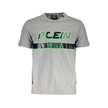 Plein Sport Brown Cotton Men T-Shirt with iconic print and logo on a stylish crew neck, short sleeve design.