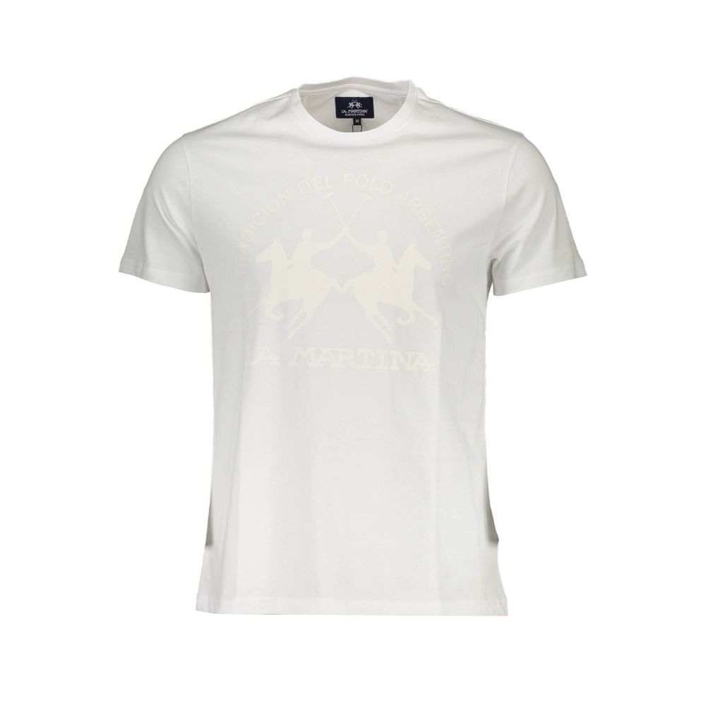 La Martina White Cotton Men T-Shirt with iconic logo on front