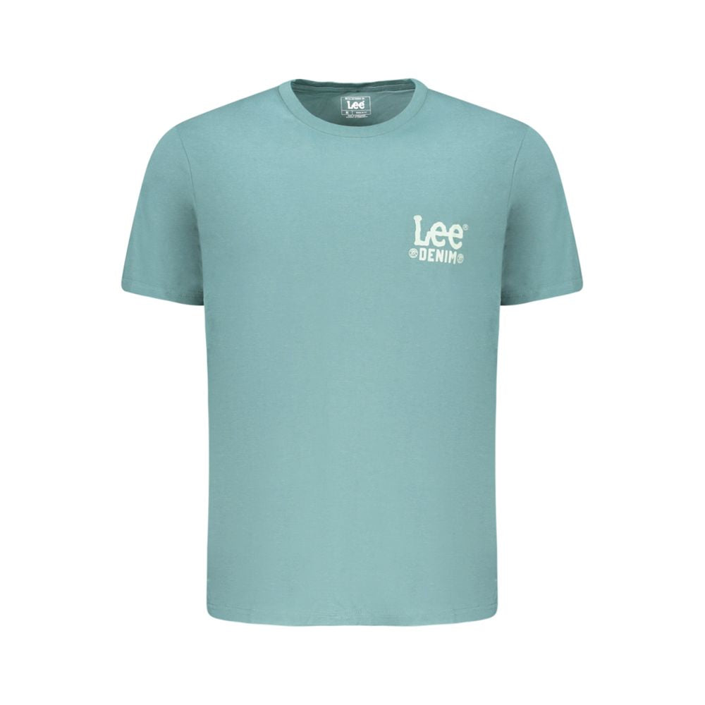 Lee Green Cotton Men T-Shirt with logo, short sleeve, crew neck, 100% cotton, regular fit, vibrant green color, breathable fabric.