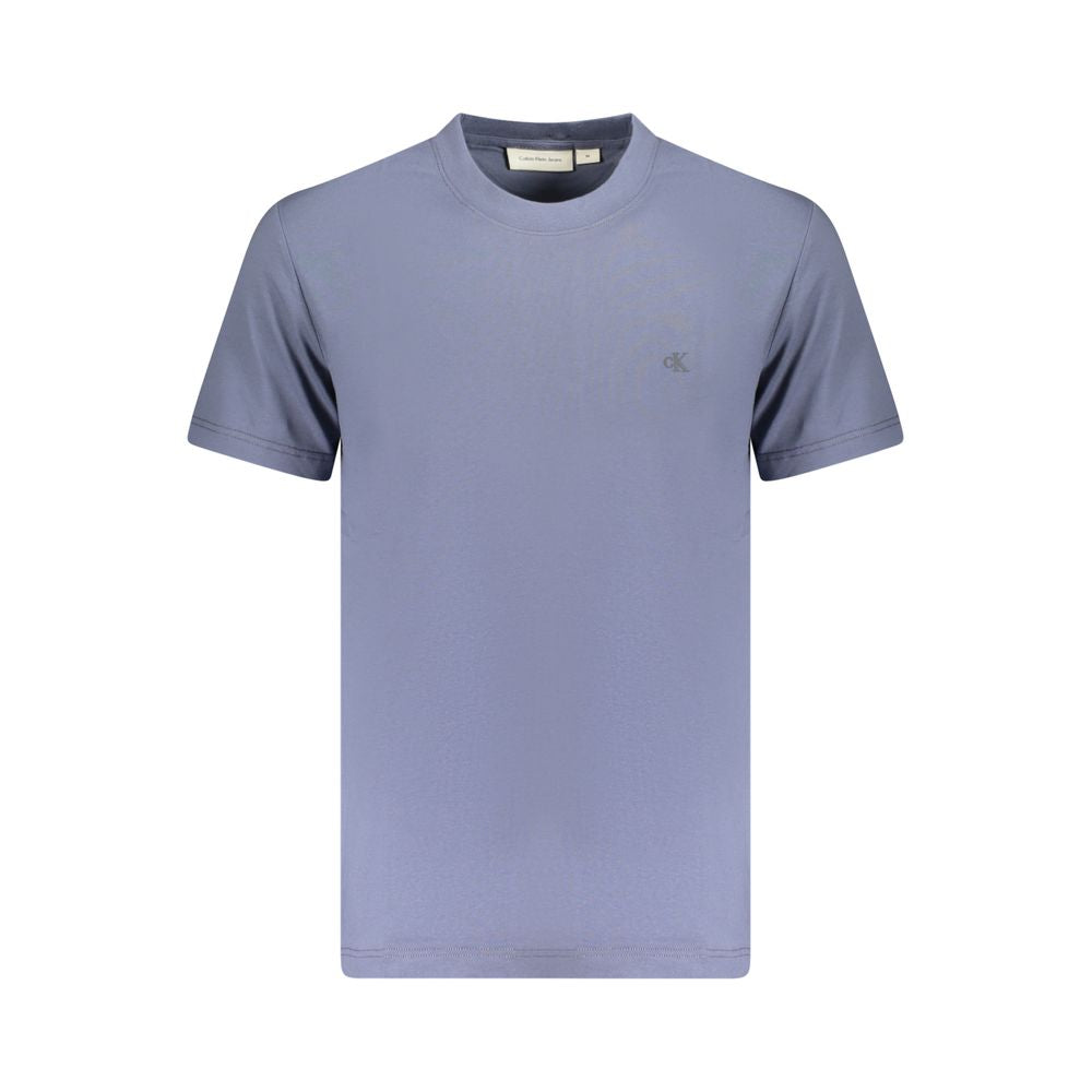 Calvin Klein Blue Cotton Men T-Shirt with logo, eco-friendly short sleeve crew neck design.