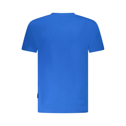 Back view of Napapijri Blue Cotton Men T-Shirt showing a plain bright blue color and regular fit design.
