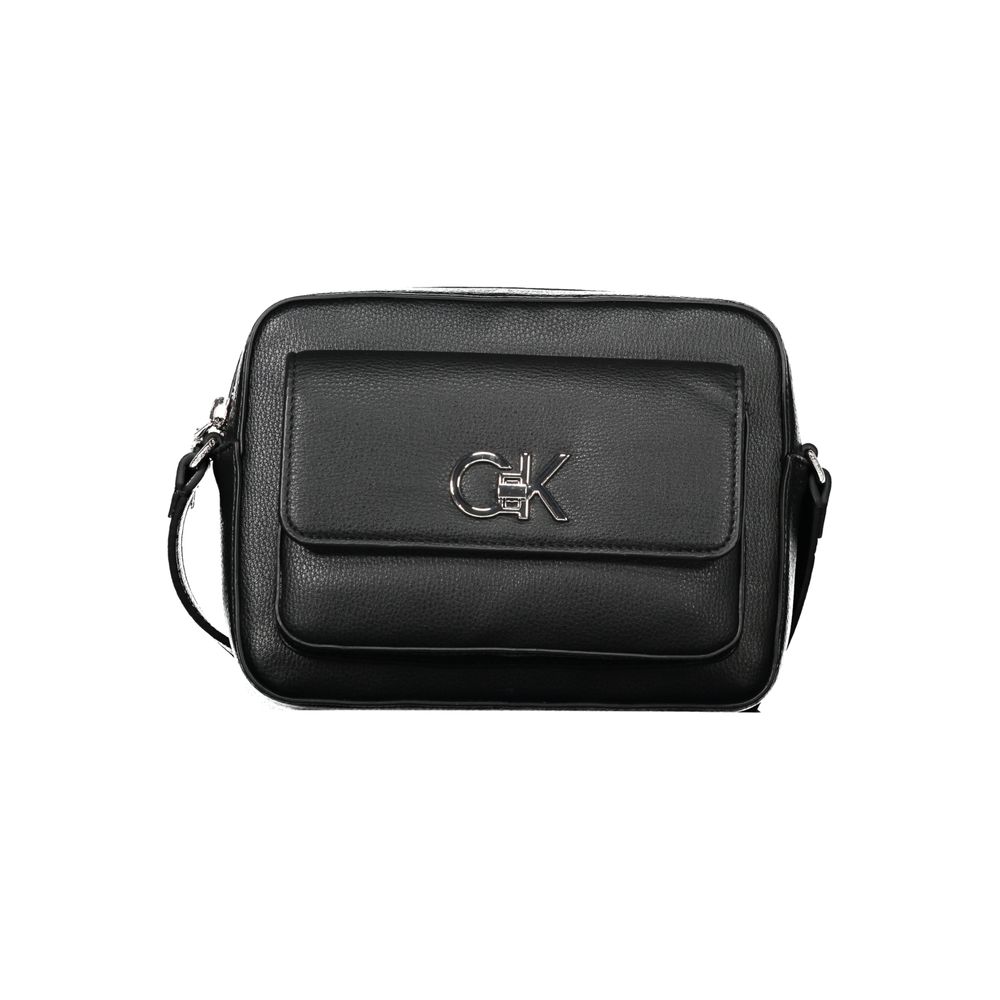 Calvin Klein Black Polyethylene Women Handbag with adjustable strap and logo detail, featuring external and internal pockets for organization.