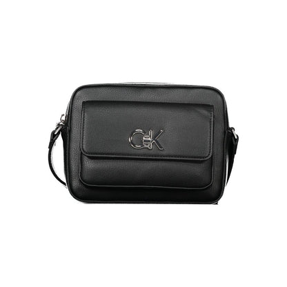 Calvin Klein Black Polyethylene Women Handbag with adjustable strap and logo detail, featuring external and internal pockets for organization.