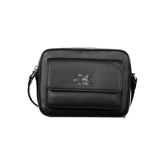 Calvin Klein Black Polyethylene Women Handbag with adjustable strap and logo detail, featuring external and internal pockets for organization.