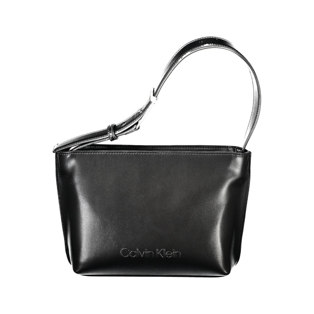 Calvin Klein Black Polyester Women Handbag with single handle and zip closure, eco-friendly and stylish accessory.