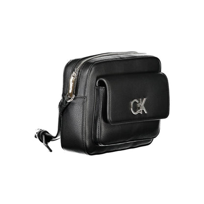 Calvin Klein Black Polyethylene Women Handbag with bold logo and adjustable strap, featuring a sleek design and urban-chic appeal.