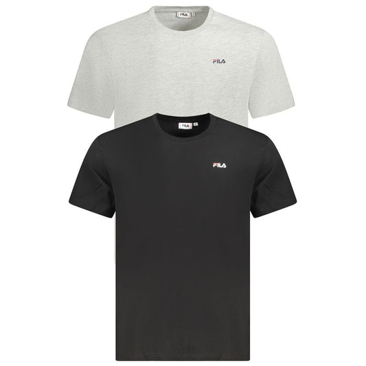 Fila Black Cotton Men T-Shirt, organic cotton, short-sleeve crew neck with logo print, stylish for streetwear or lounging.