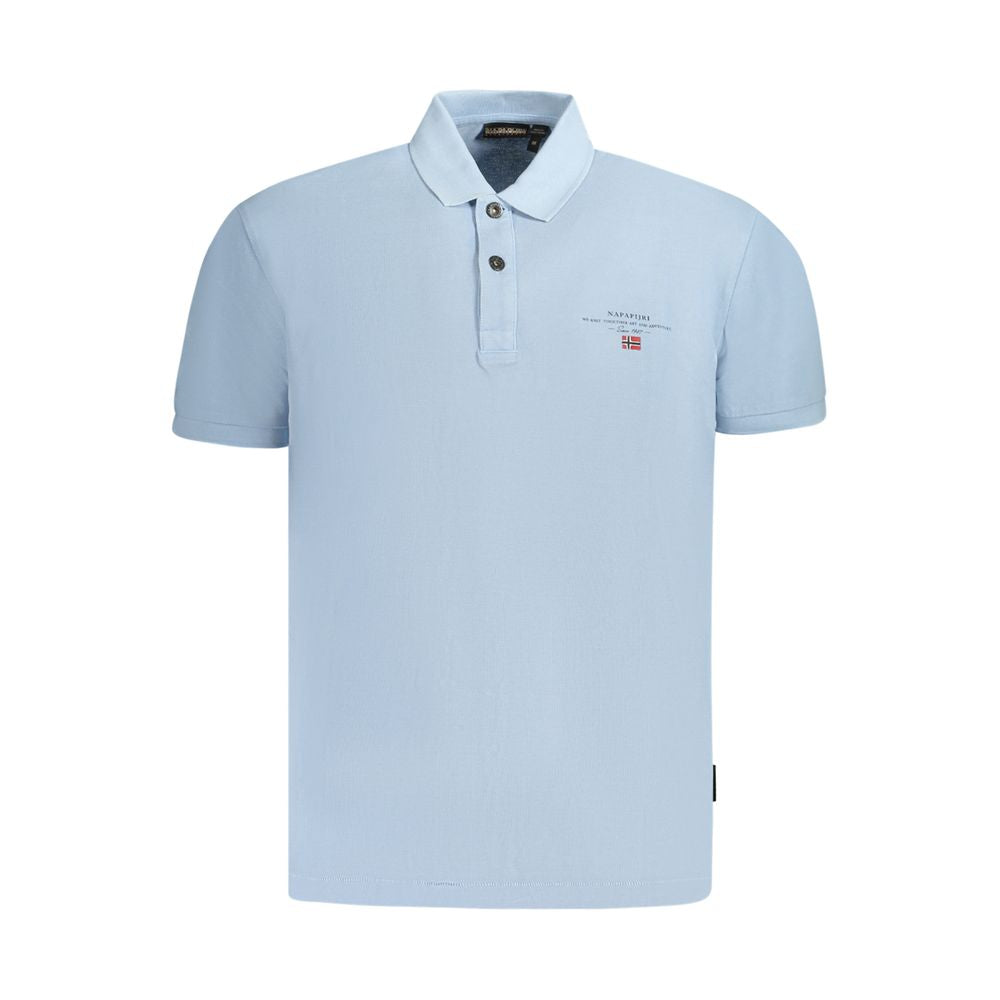 Napapijri Light Blue Cotton Men Polo Shirt with embroidery and logo, perfect for casual wear.