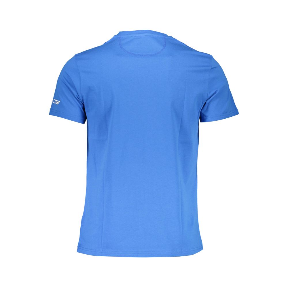 Back view of La Martina Blue Cotton Men T-Shirt showcasing sleek design and luxury appeal.