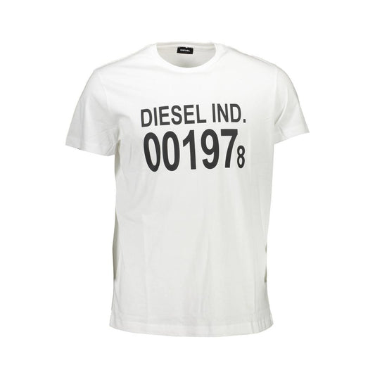 Diesel White Cotton Men T-Shirt with bold print, crafted for comfort and rebellious style