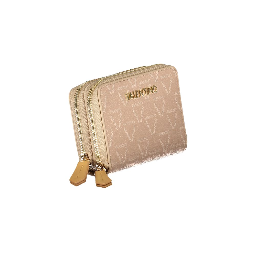 Mario Valentino Beige Polyethylene Women Wallet with logo zippers and multiple compartments, showcasing luxury and functionality.