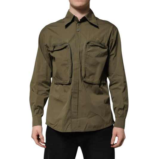 Dolce & Gabbana Army Green Button Down Long Sleeves Shirt