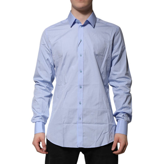 Dolce & Gabbana Blue Cotton GOLD Long Sleeves Dress Shirt