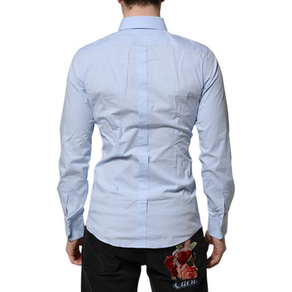Dolce & Gabbana Sky Blue Cotton GOLD Long Sleeves Dress Shirt