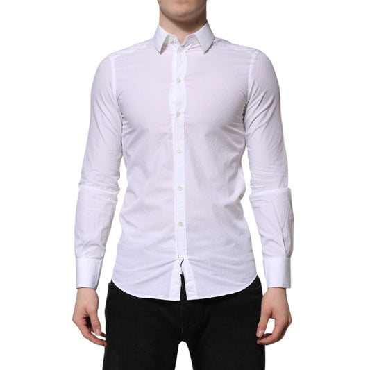 Dolce & Gabbana White Cotton MARTINI Long Sleeve Dress Shirt TSH906895-37