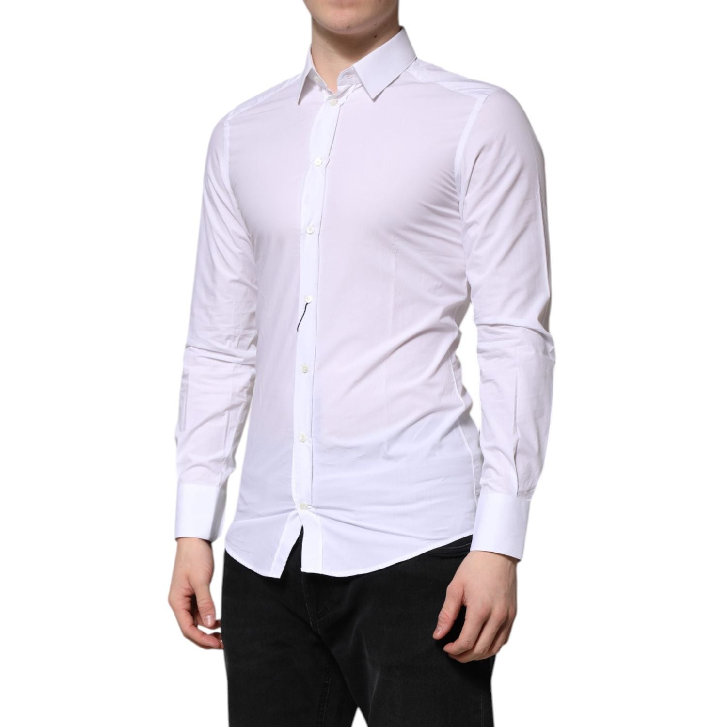 Dolce & Gabbana White Cotton GOLD Long Sleeves Dress Shirt