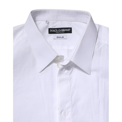 Dolce & Gabbana White Cotton GOLD Long Sleeves Dress Shirt