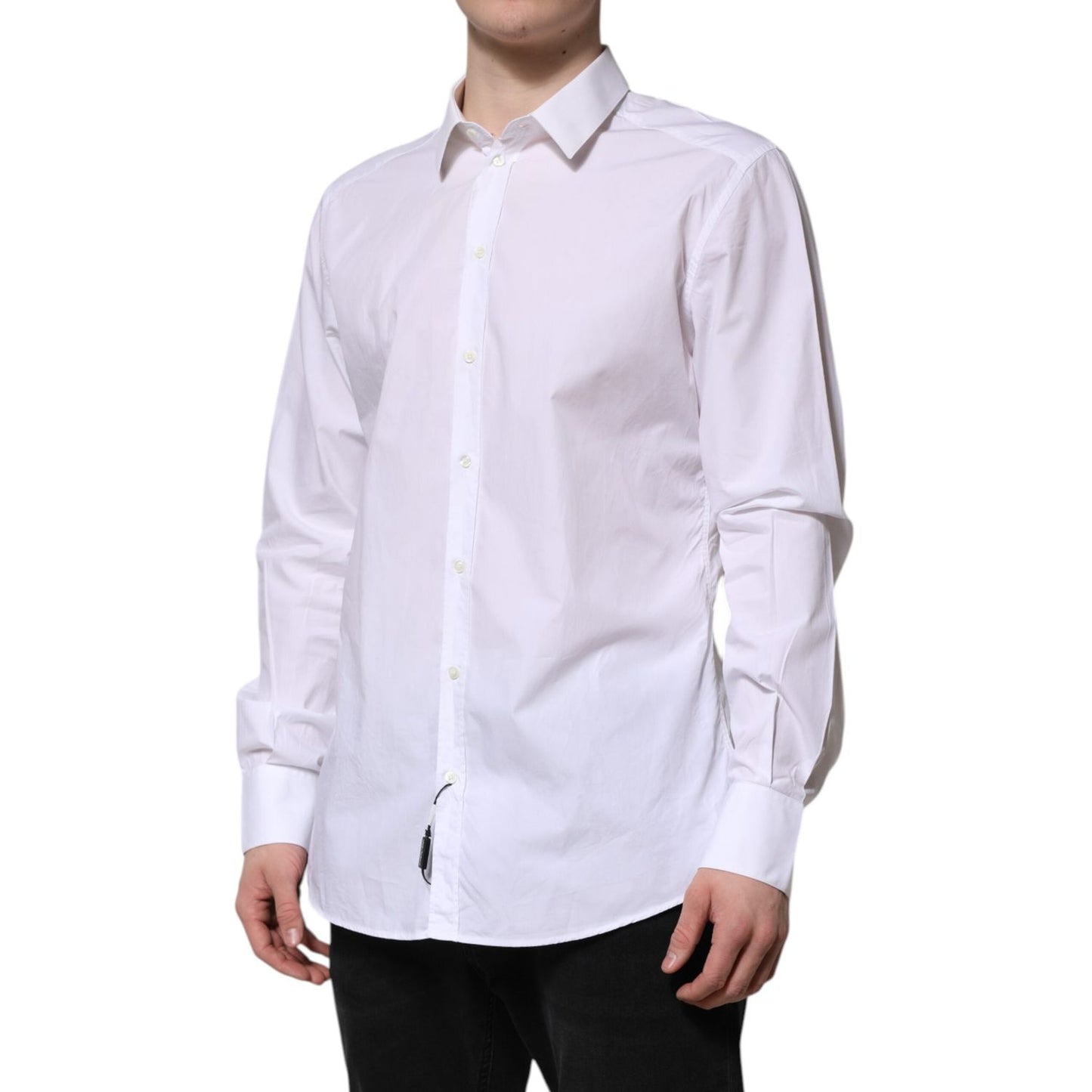 Dolce & Gabbana White Cotton GOLD Long Sleeves Dress Shirt
