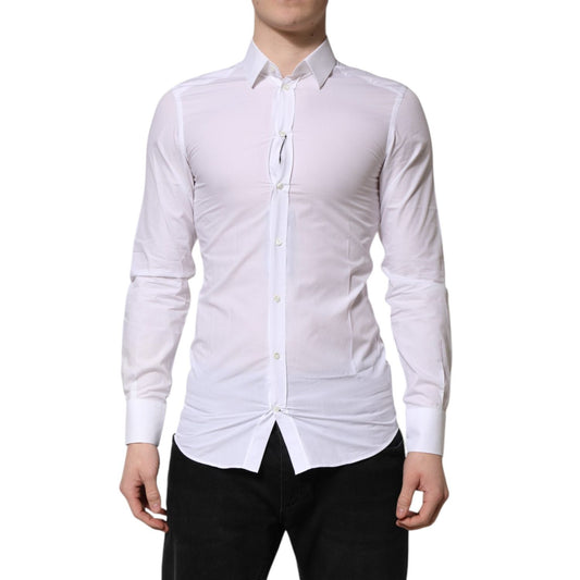 Dolce & Gabbana White Cotton GOLD Long Sleeve Men Dress Shirt TSH906938-39