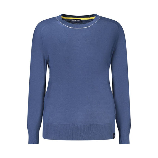 North Sails Blue Cotton Women Sweater with crew neck, featuring long sleeves and contrasting details, perfect for stylish comfort.
