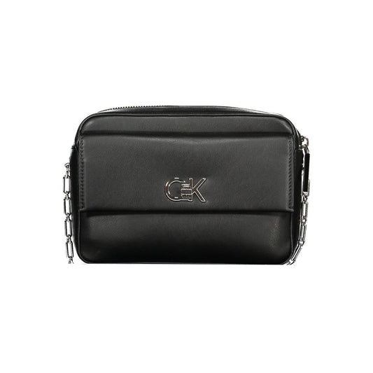 Calvin Klein Black Polyester Women Handbag with logo and zip closure, featuring external and internal pockets for eco-conscious style