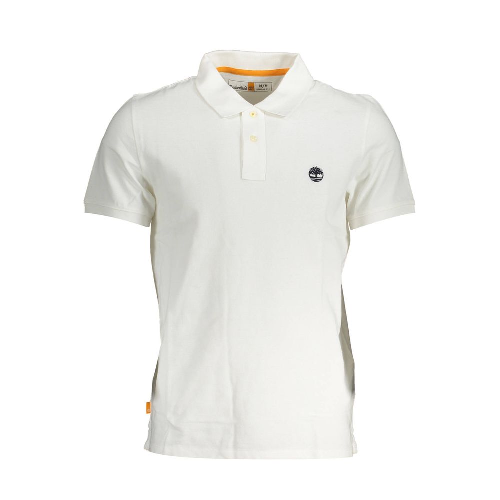 Alt Tag: Timberland White Cotton Men Polo Shirt with two-button placket and embroidered logo, casual and semi-formal wear.