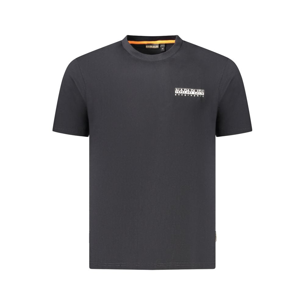 Napapijri Black Cotton Men T-Shirt with bold print and logo, 100% organic cotton, relaxed fit, stylish casualwear for trendsetters.