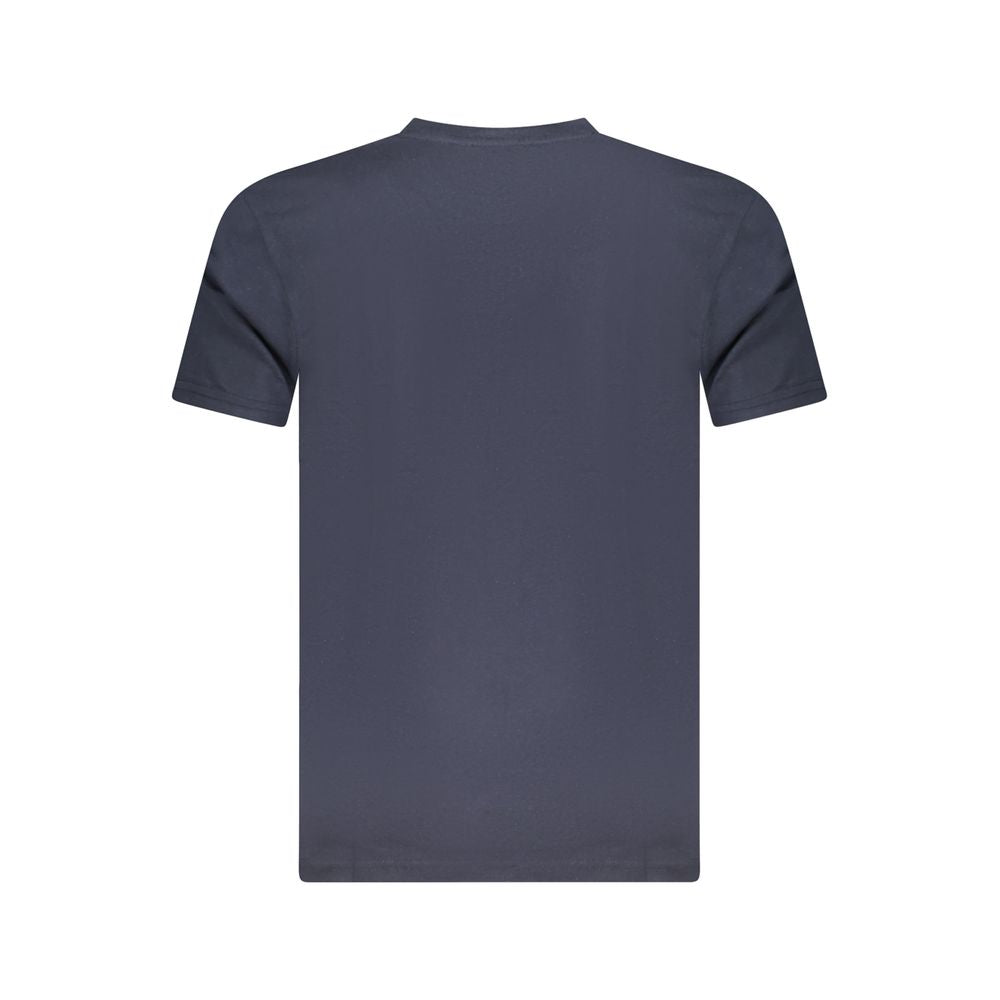 Back view of Cavalli Class Blue Cotton Men T-Shirt showcasing premium fabric and elegant design.