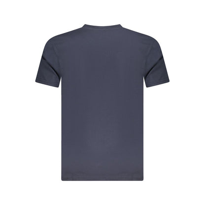 Back view of Cavalli Class Blue Cotton Men T-Shirt showcasing premium fabric and elegant design.