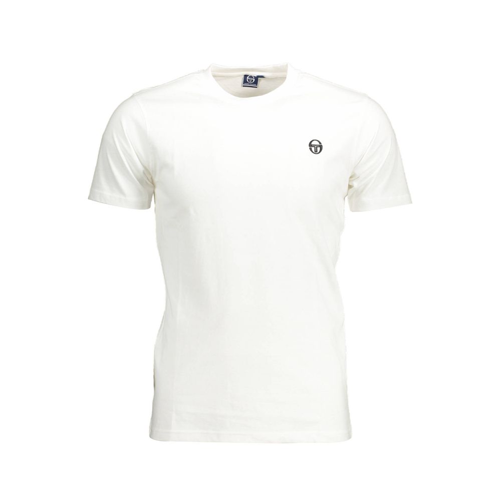 Sergio Tacchini White Cotton Men T-Shirt with short sleeves and crew neck, featuring brand logo embroidery, perfect for stylish and comfortable wear.