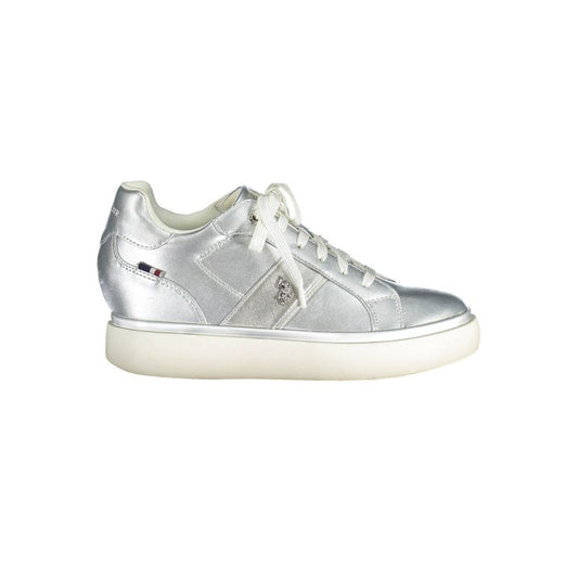 U.S. POLO ASSN. Gray Polyester Women Sneaker with silver finish and contrast details